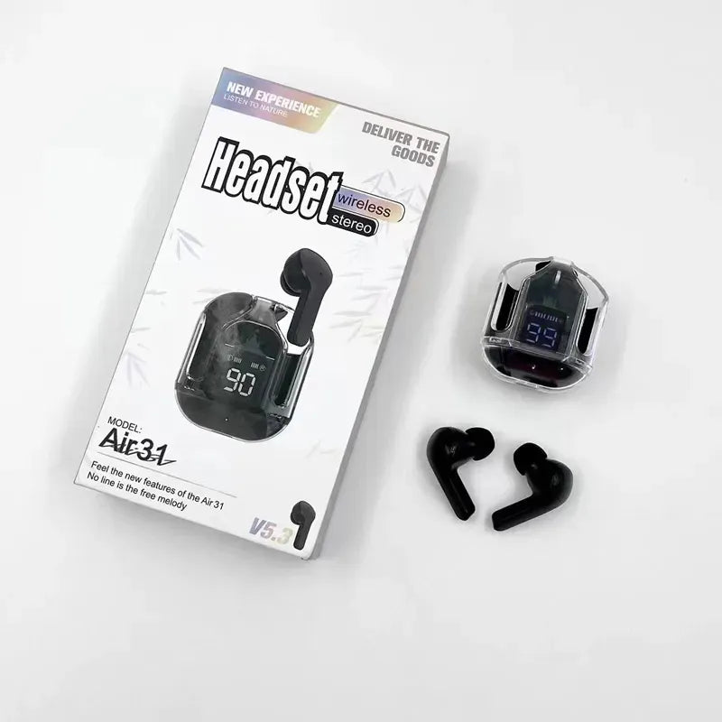 Air 31 Bluetooth 5.3 Wireless In Ear Earbuds Headset Digital Display--BLACK